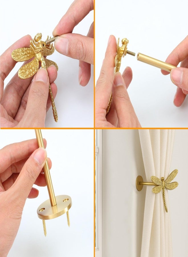 KH866 Set of 2 Dragonfly Curtain Holdbacks, Swag Holders for Windows, Antique Brass Curtain Tieback Wall Hook Pull Backs for Drapes Bedroom Office Home Decoration - Image 3